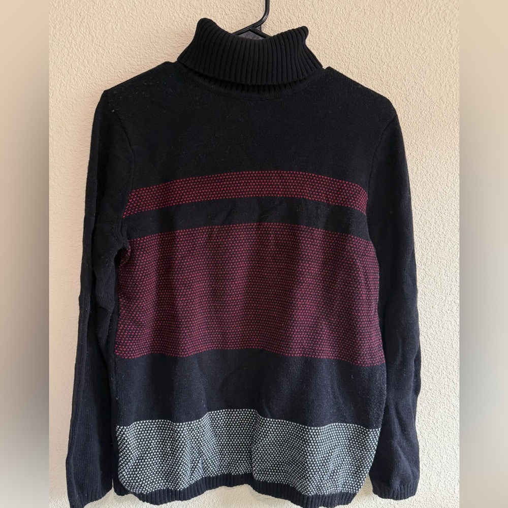 Karen Scott Black and Deep Red Turtleneck Sweater